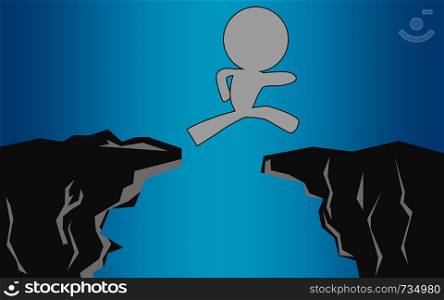 Man jumping over abyss in silhouette, 3D rendering