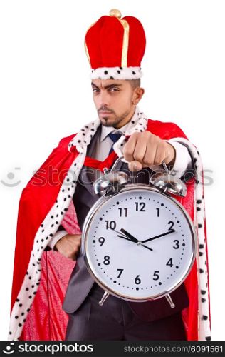 Man king with clock isolated on the white