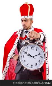 Man king with clock isolated on the white