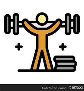 Man lift up dumbbell icon. Outline man lift up dumbbell vector icon color flat isolated. Man lift up dumbbell icon color outline vector