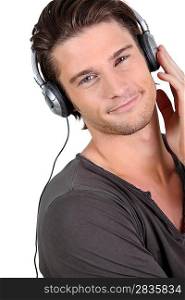Man listening to music on his headphones