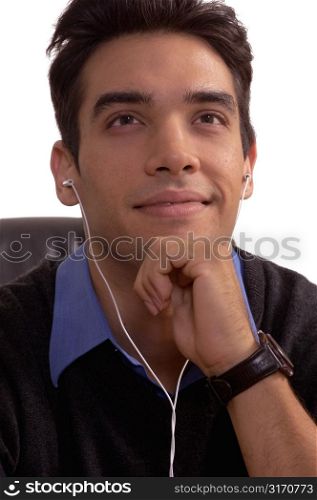 Man Listening With Earphones