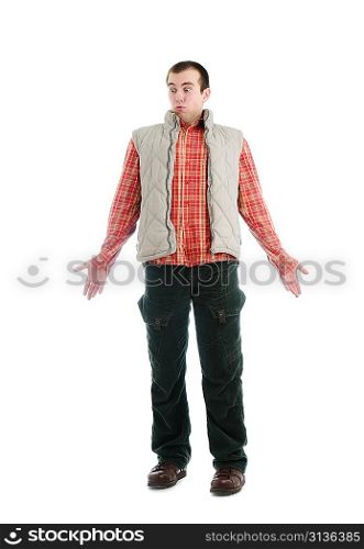 Man looking confused isolated over a white background