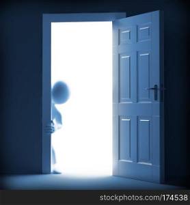Man looking from the other side of the door. Rendered at high resolution on a white background with diffuse shadows.