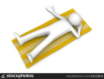 Man lying on a beach towel (3d isolated on white background characters series)