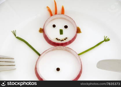 Man made out of vegetable on a dish.