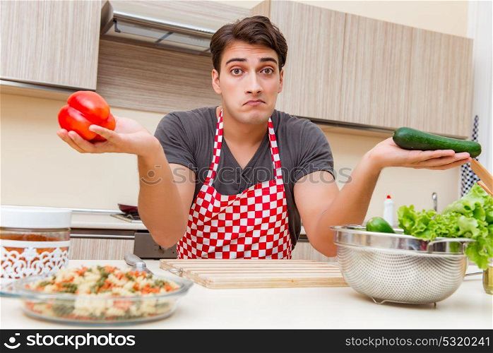 Man male cook preparing food in kitchen
