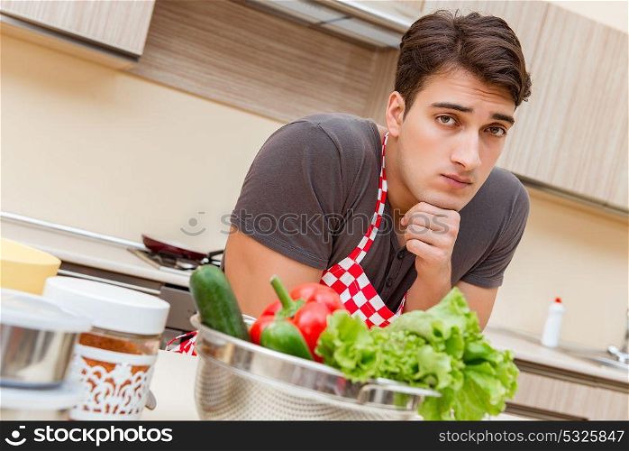 Man male cook preparing food in kitchen