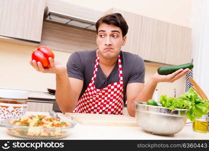 Man male cook preparing food in kitchen