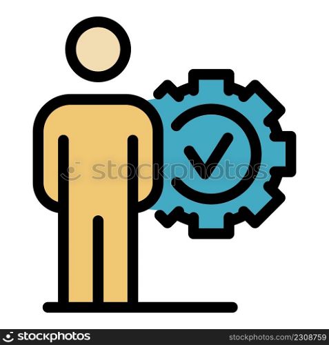 Man mark done icon. Outline man mark done vector icon color flat isolated. Man mark done icon color outline vector
