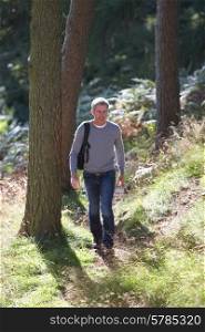 Man On Country Walk Through Woodland