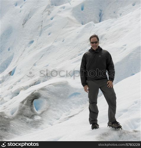 Man on Perito Moreno Glacier, Los Glaciares National Park, Santa Cruz Province, Patagonia, Argentina