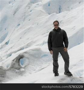 Man on Perito Moreno Glacier, Los Glaciares National Park, Santa Cruz Province, Patagonia, Argentina