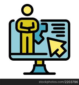 Man on screen icon. Outline man on screen vector icon color flat isolated. Man on screen icon color outline vector