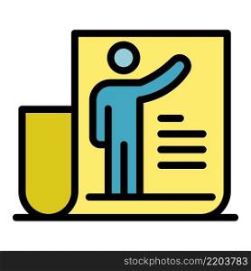 Man on the document icon. Outline man on the document vector icon color flat isolated. Man on the document icon color outline vector