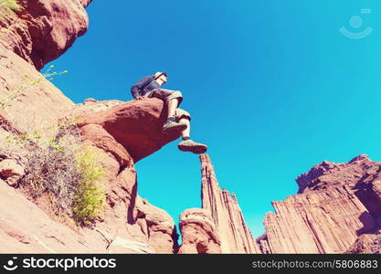 Man on the sheer cliff