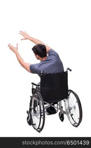 Man on wheelchair isolated on white background