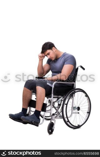 Man on wheelchair isolated on white background
