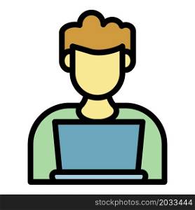 Man online education icon. Outline man online education vector icon color flat isolated. Man online education icon color outline vector