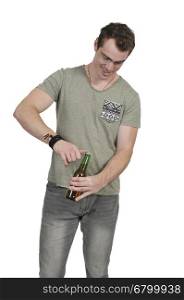 Man opening the adult beverage known as beer