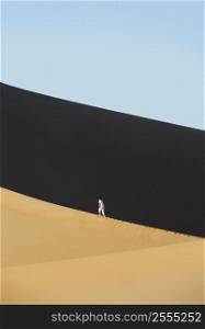 Man outdoors walking in the desert (far away)