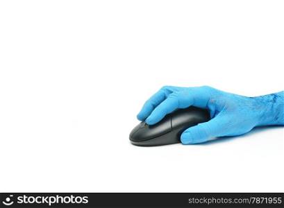 man painted blue using a mouse over white background