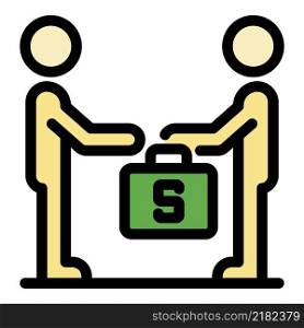 Man passes a case with money icon. Outline man passes a case with money vector icon color flat isolated. Man passes a case with money icon color outline vector