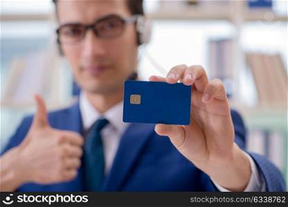 Man paying with credit card online