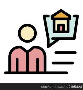 Man planning a house icon. Outline man planning a house vector icon color flat isolated. Man planning a house icon color outline vector