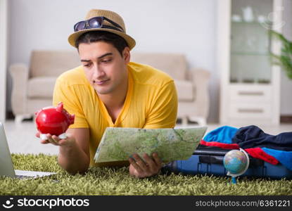 Man planning his vacation trip with map