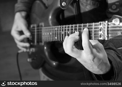 man play solo on blue guitar