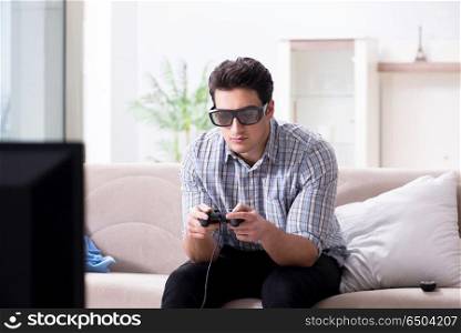 Man playing 3d games at home