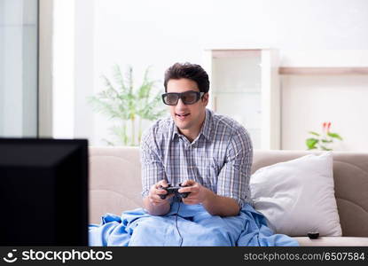 Man playing 3d games at home