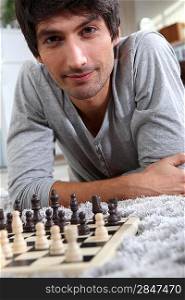 Man playing chess alone