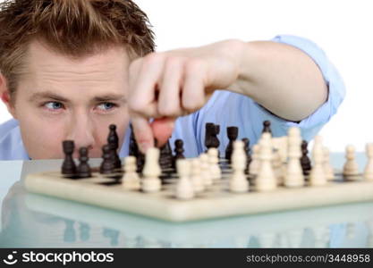 Man playing chess alone