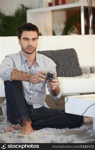 Man playing on console