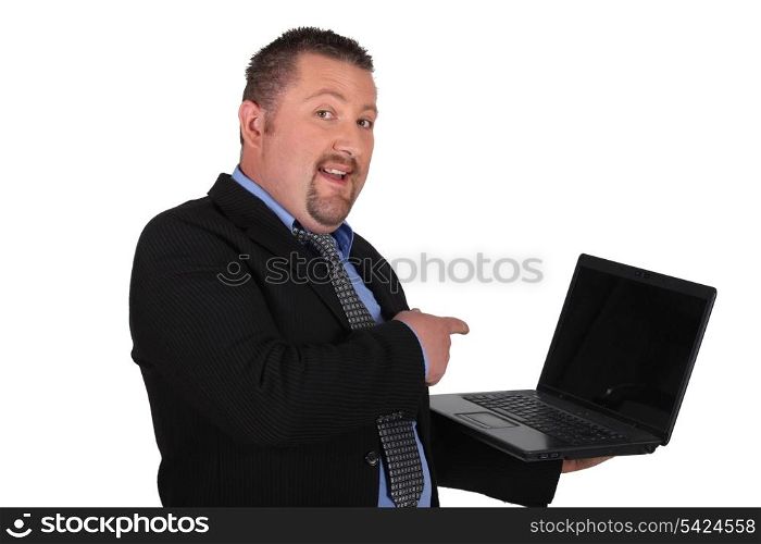 Man pointing at laptop