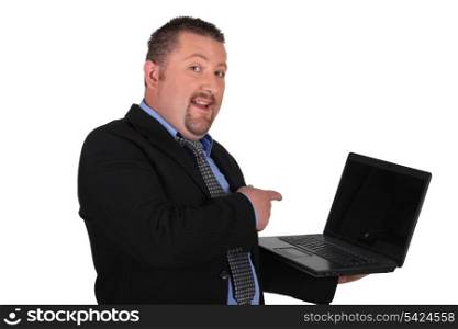 Man pointing at laptop