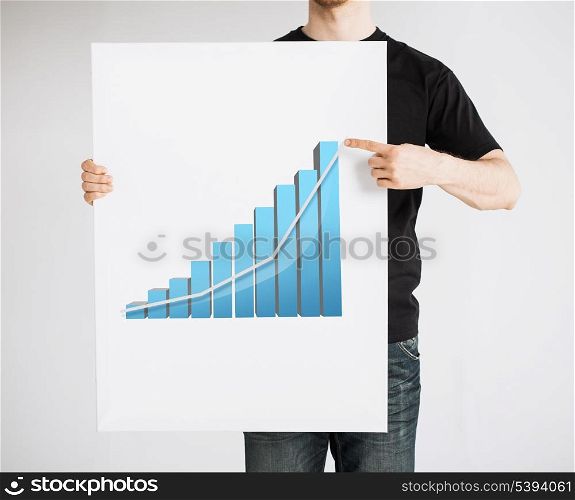 man pointing his finger on board with 3d graph