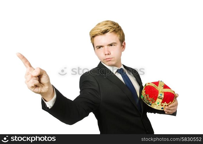 Man pointing his fingers isolated on white