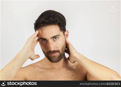 man posing after shower