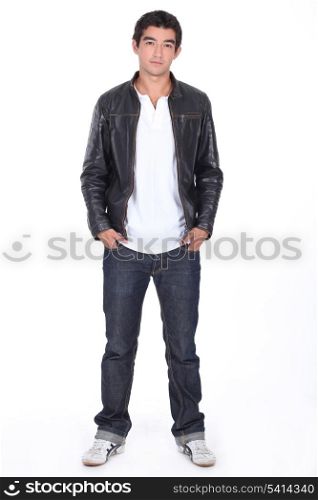 Man posing in leather jacket