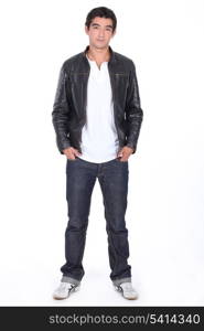 Man posing in leather jacket