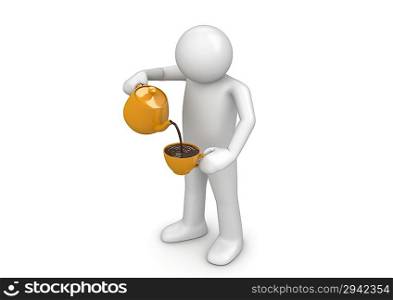 Man pouring cup (3d isolated on white background characters series)