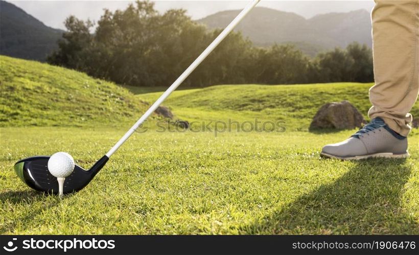 man practicing golf field. High resolution photo. man practicing golf field. High quality photo
