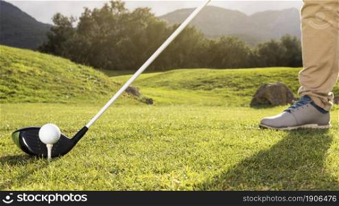 man practicing golf field. High resolution photo. man practicing golf field. High quality photo