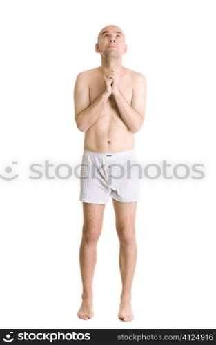 man pray for sexual power, isolated on white background