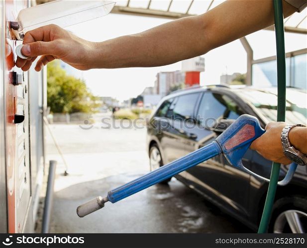 man preparing wash his car