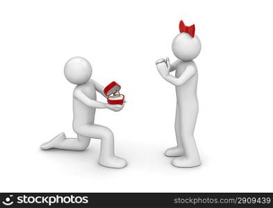 ""Man presenting diamond ring (love, valentine day series; 3d isolated characters)""