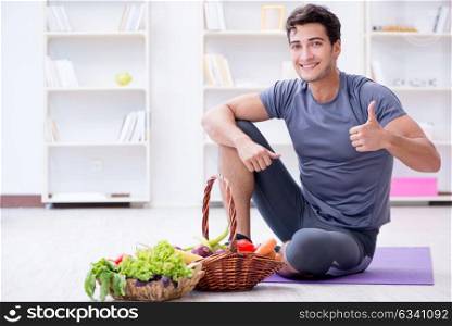 Man promoting the benefits of healthy eating and doing sports